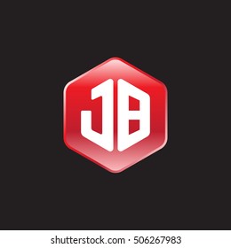 Initial letters JB rounded hexagon shape red modern logo