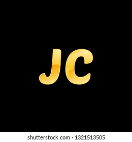 Initial letters JC with logo design inspiration gold metallic texture, trendy, 3d glossy texture, overlapping, based alphabet logo for media company identity, isolated on black background.