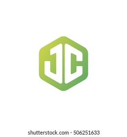 Initial letters JC rounded hexagon shape green simple modern logo