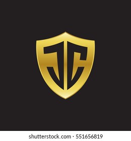 Initial letters JC shield shape gold logo