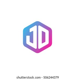 Initial letters JD rounded hexagon shape blue pink purple simple modern logo