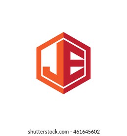 Initial letters JE hexagon shape logo red orange