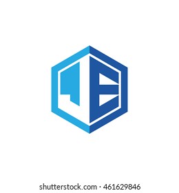 Initial letters JE negative space hexagon shape logo blue