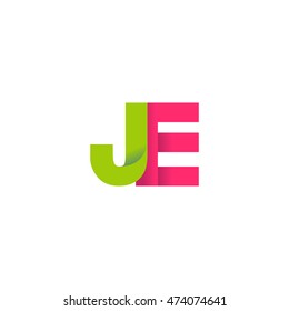 Initial letters JE overlapping fold logo green magenta