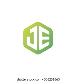 Initial letters JE rounded hexagon shape green simple modern logo