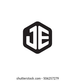 Initial letters JE rounded hexagon shape monogram black simple modern logo