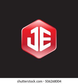 Initial letters JE rounded hexagon shape red modern logo