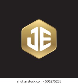 Initial letters JE rounded hexagon shape gold modern logo