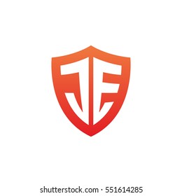 Initial letters JE shield shape red simple logo