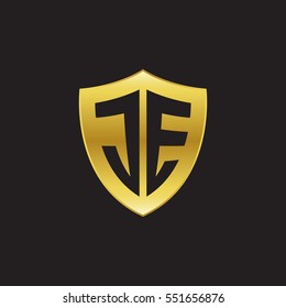 Initial letters JE shield shape gold logo