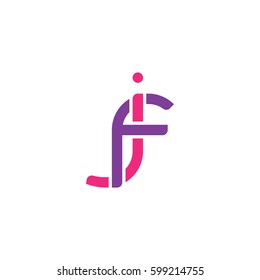 Initial letters jf, fj, round linked overlapping lowercase logo modern design pink purple