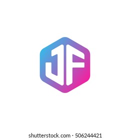 Initial letters JF rounded hexagon shape blue pink purple simple modern logo