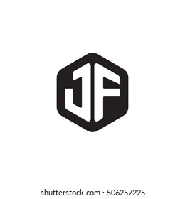 Initial letters JF rounded hexagon shape monogram black simple modern logo