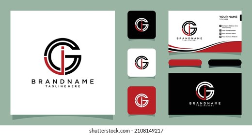 Initial letters JG circle shape monogram with business card design template