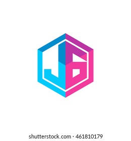 Initial letters JG hexagon box shape logo blue pink purple