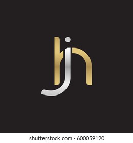 Initial letters jh, hj, round linked overlapping lowercase logo modern design silver gold