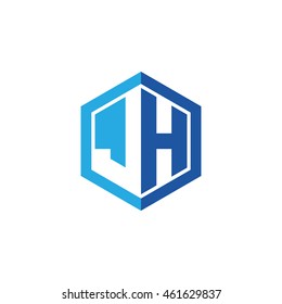 Initial letters JH negative space hexagon shape logo blue