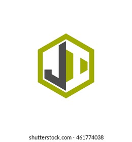 Initial letters JI negative space hexagon shape logo green black gray