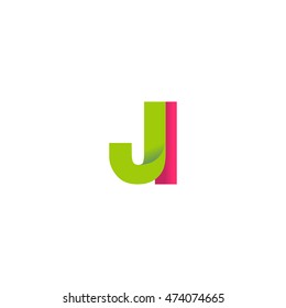 Initial letters JI overlapping fold logo green magenta