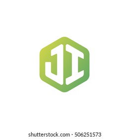 Initial letters JI rounded hexagon shape green simple modern logo
