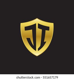 Initial letters JI shield shape gold logo