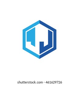 Initial letters JJ negative space hexagon shape logo blue
