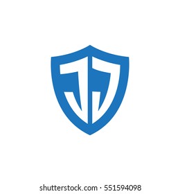 Initial letters JJ shield shape blue simple logo