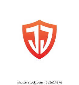 Initial letters JJ shield shape red simple logo