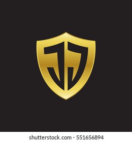 Initial letters JJ shield shape gold logo