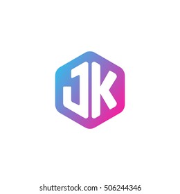 Initial letters JK rounded hexagon shape blue pink purple simple modern logo