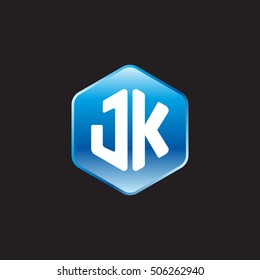 Initial letters JK rounded hexagon shape blue modern logo