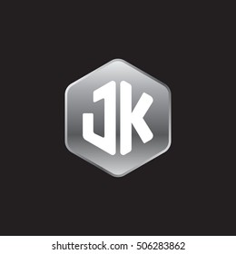 Initial letters JK rounded hexagon shape silver modern logo