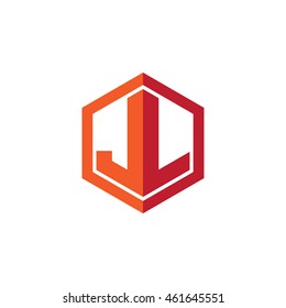 Initial letters JL hexagon shape logo red orange
