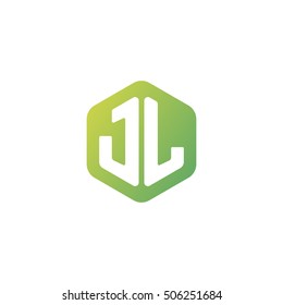 Initial letters JL rounded hexagon shape green simple modern logo