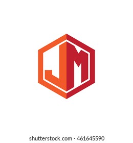 Initial letters JM hexagon shape logo red orange