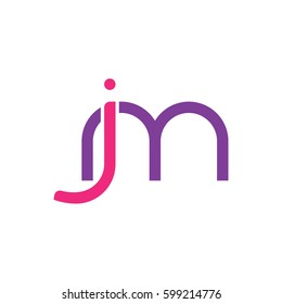 Initial letters jm, mj, round linked overlapping lowercase logo modern design pink purple