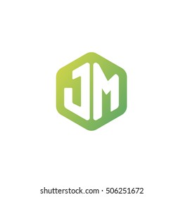 Initial letters JM rounded hexagon shape green simple modern logo