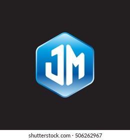 Initial letters JM rounded hexagon shape blue modern logo