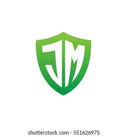 Initial letters JM shield shape green simple logo