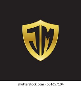 Initial letters JM shield shape gold logo