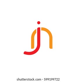Initial letters jn, nj, round linked overlapping lowercase logo modern design red orange