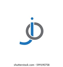 Initial letters jo, oj, round linked overlapping lowercase logo modern design blue gray