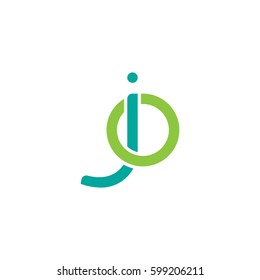 Initial letters jo, oj, round linked overlapping chain shape lowercase logo modern design modern green