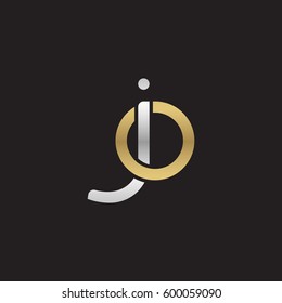 Initial letters jo, oj, round linked overlapping chain shape lowercase logo modern design silver gold