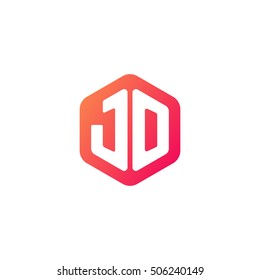 Initial letters JO rounded hexagon shape red orange simple modern logo