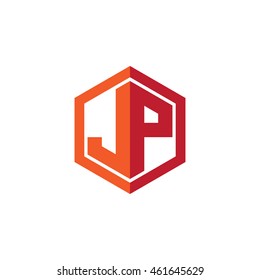 Initial letters JP hexagon shape logo red orange