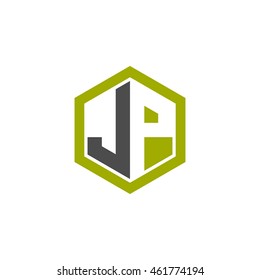 Initial letters JP negative space hexagon shape logo green black gray