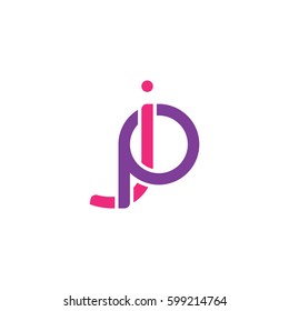 Initial letters jp, pj, round linked overlapping chain shape lowercase logo modern design pink purple