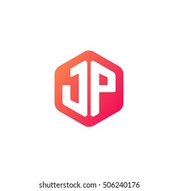 Initial letters JP rounded hexagon shape red orange simple modern logo