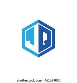 Initial letters JQ negative space hexagon shape logo blue